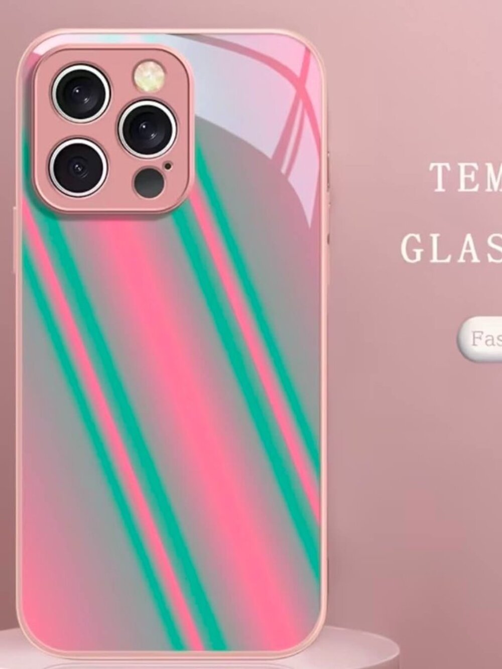 Brand New iPhone 17 Pro Max Pink & Turquoise Tempered Glass Cell Phone Case